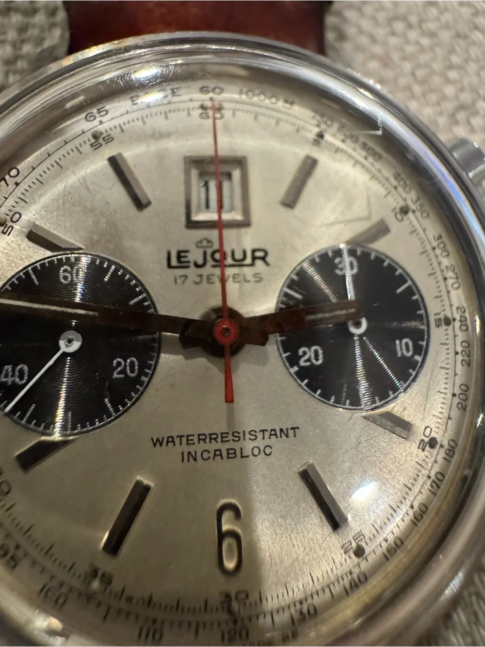 LeJour Vintage Chronograph Watch - Silver Dial with Black Subdials
